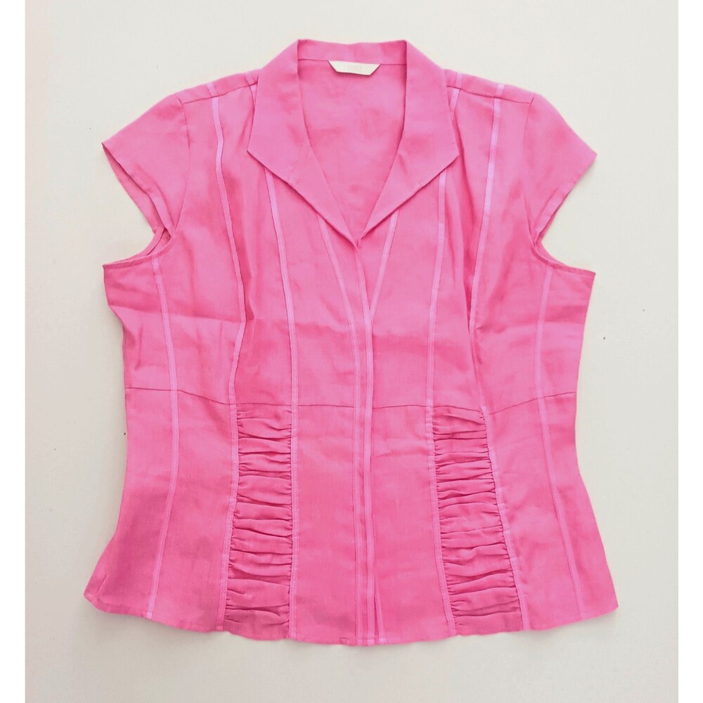 NEW Marks & Spencer 100% Linen Bright Pink Cap Sleeve Blouse US 10 UK 14